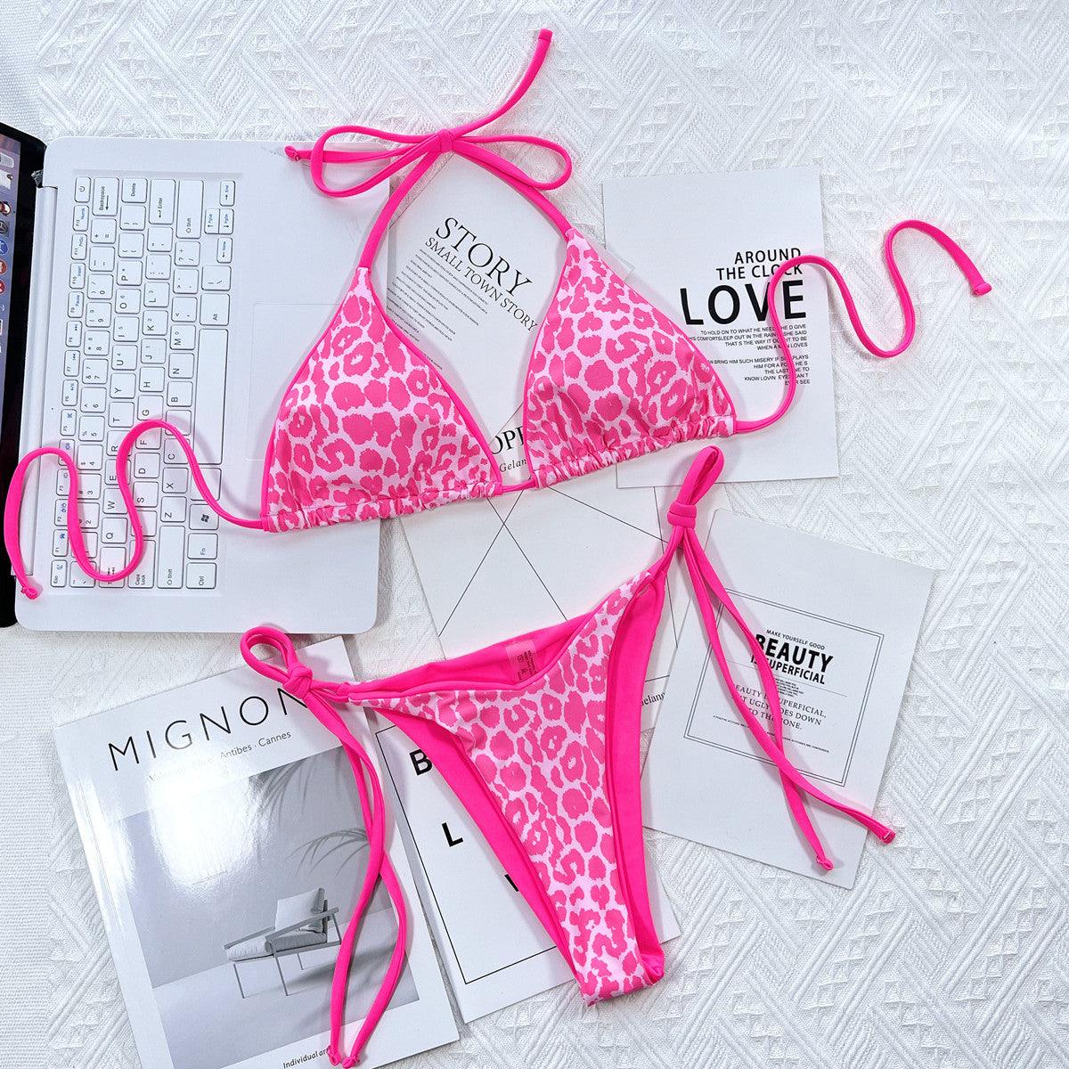 Leopard Print Halter Neck Tie Side Bikini Set Carauana Store