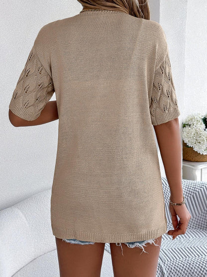 Openwork Open Front Short Sleeve Cardigan Carauana Store