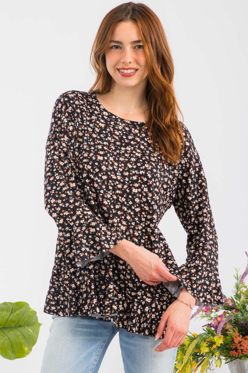 Celeste Full Size Floral Ruffle Detail Top Carauana Store