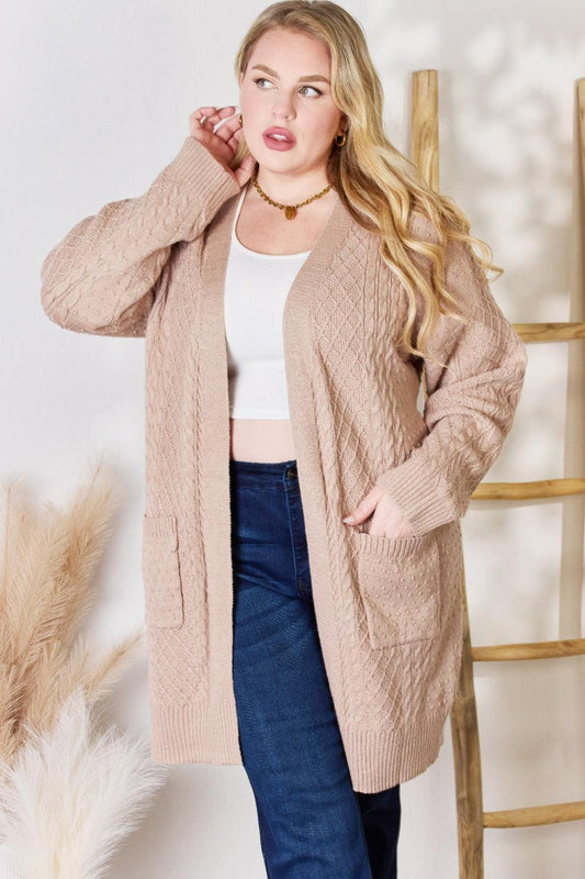 Hailey & Co Full Size Cable-Knit Pocketed Cardigan Carauana Store