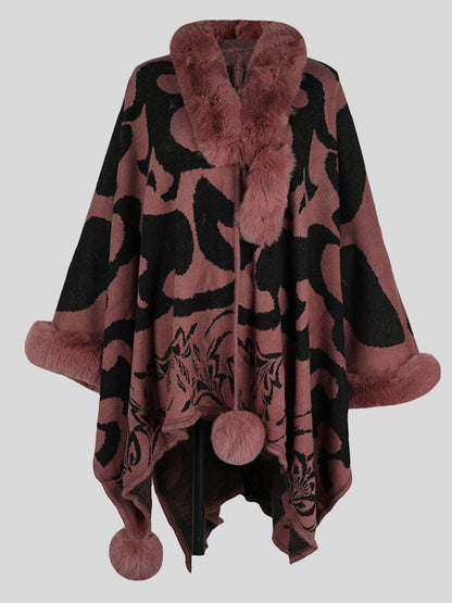 Faux Fur Trim Poncho Carauana Store