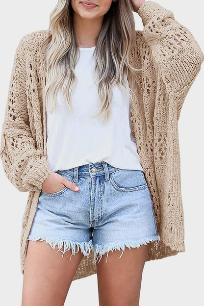 Openwork Open Front Long Sleeve Cardigan Carauana Store