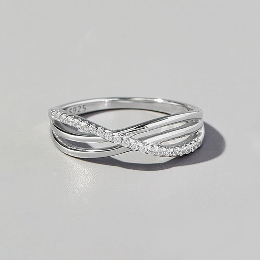 Crisscross Inlaid Zircon 925 Sterling Silver Ring Carauana Store