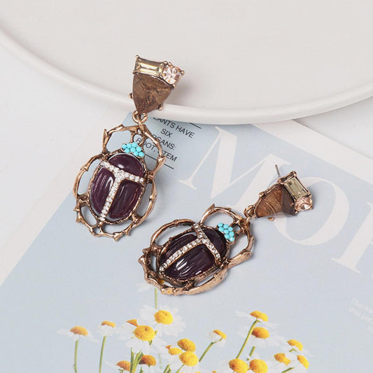 Beetle Shape Rhinestone Alloy Dangle Earrings Carauana Store