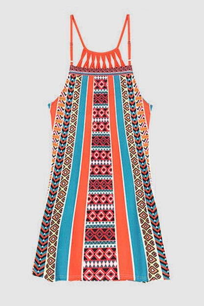 Printed Grecian Neck Mini Dress Carauana Store