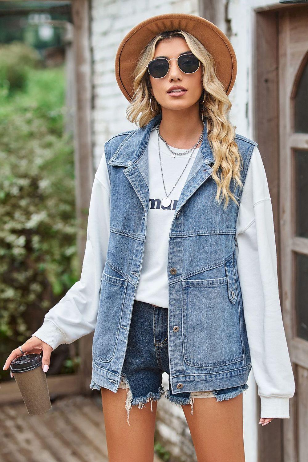 Sleeveless Denim Top with A Detachable Hood Carauana Store