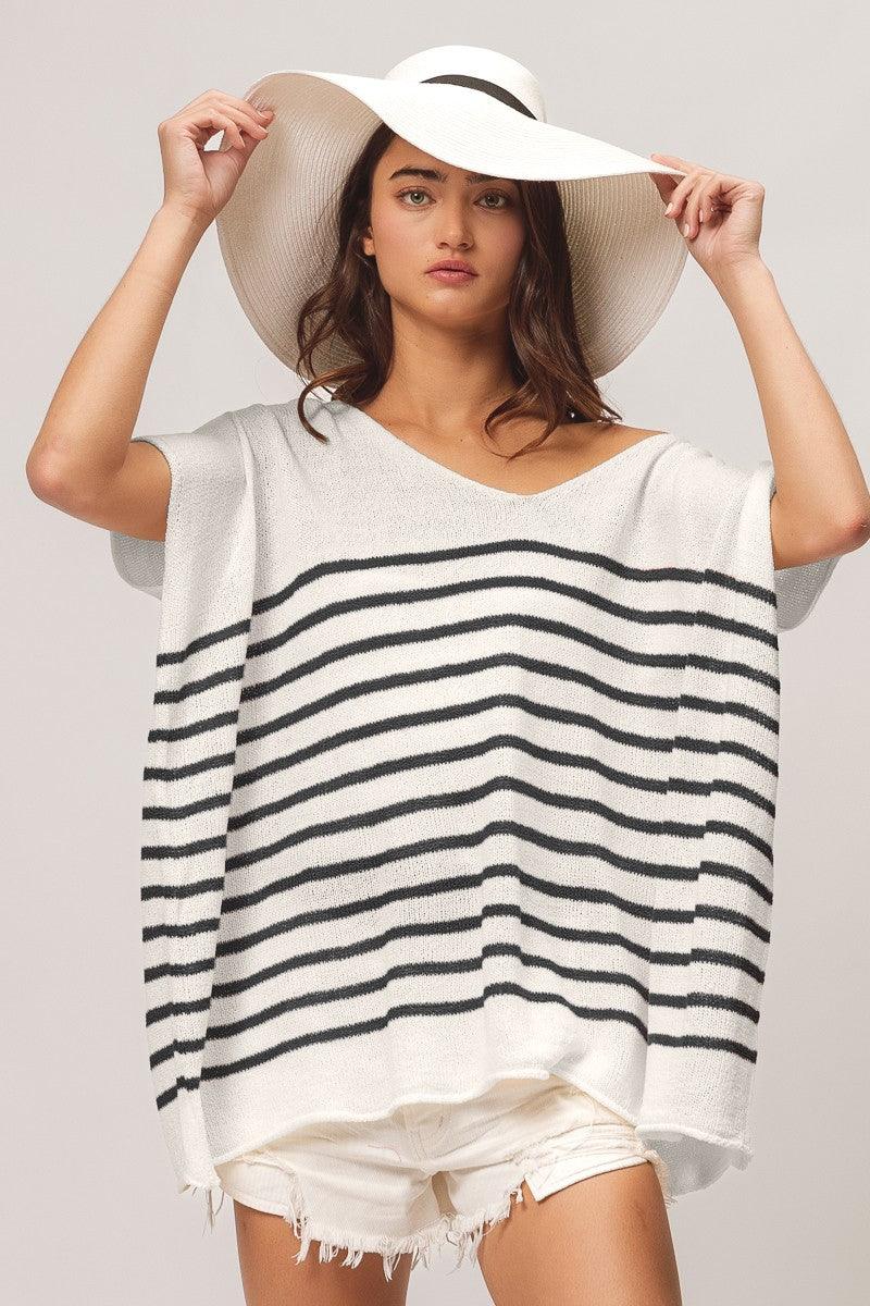 BiBi V Neck Striped Short Sleeve Top Carauana Store
