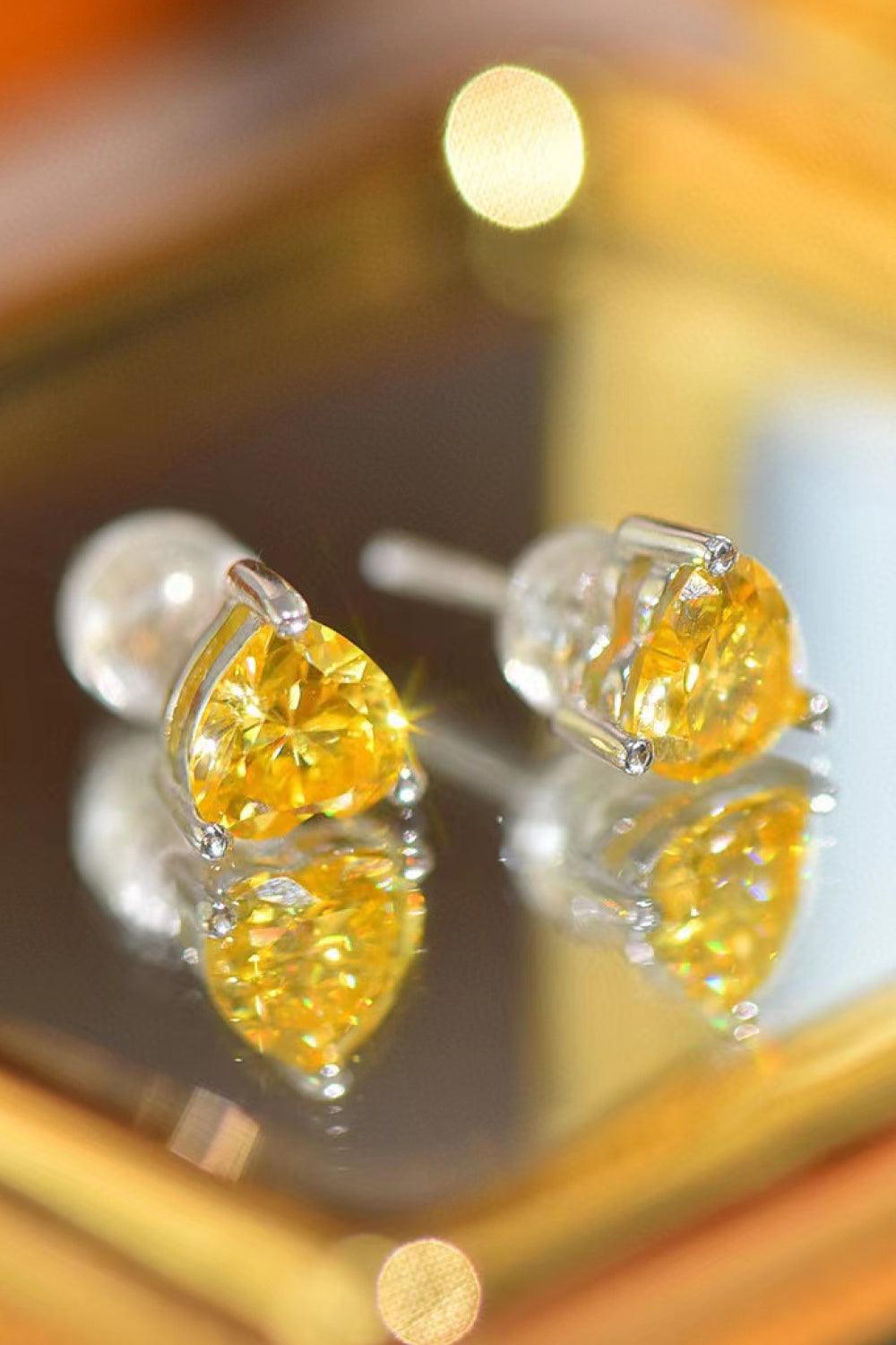 2 Carat Yellow Heart Moissanite Platinum-Plated Earrings Carauana Store