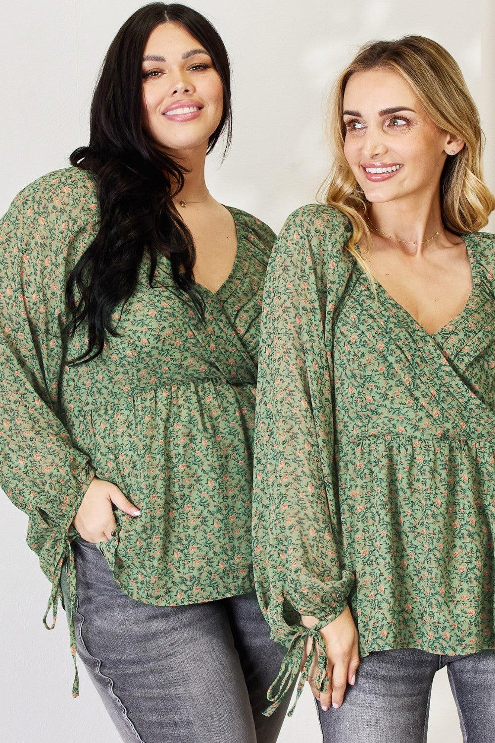 HEYSON Full Size Floral Surplice Peplum Blouse Carauana Store