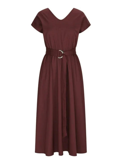 Ruched V-Neck Cap Sleeve Dress