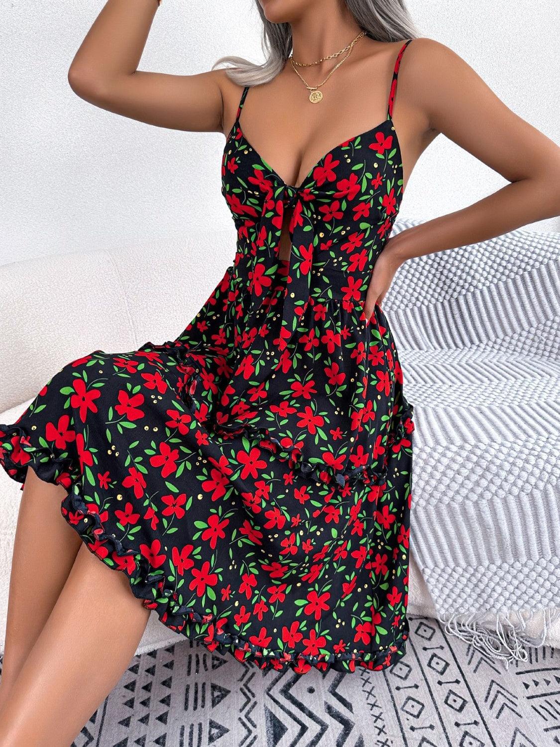 Printed Plunge Cap Sleeve Cami Dress Carauana Store