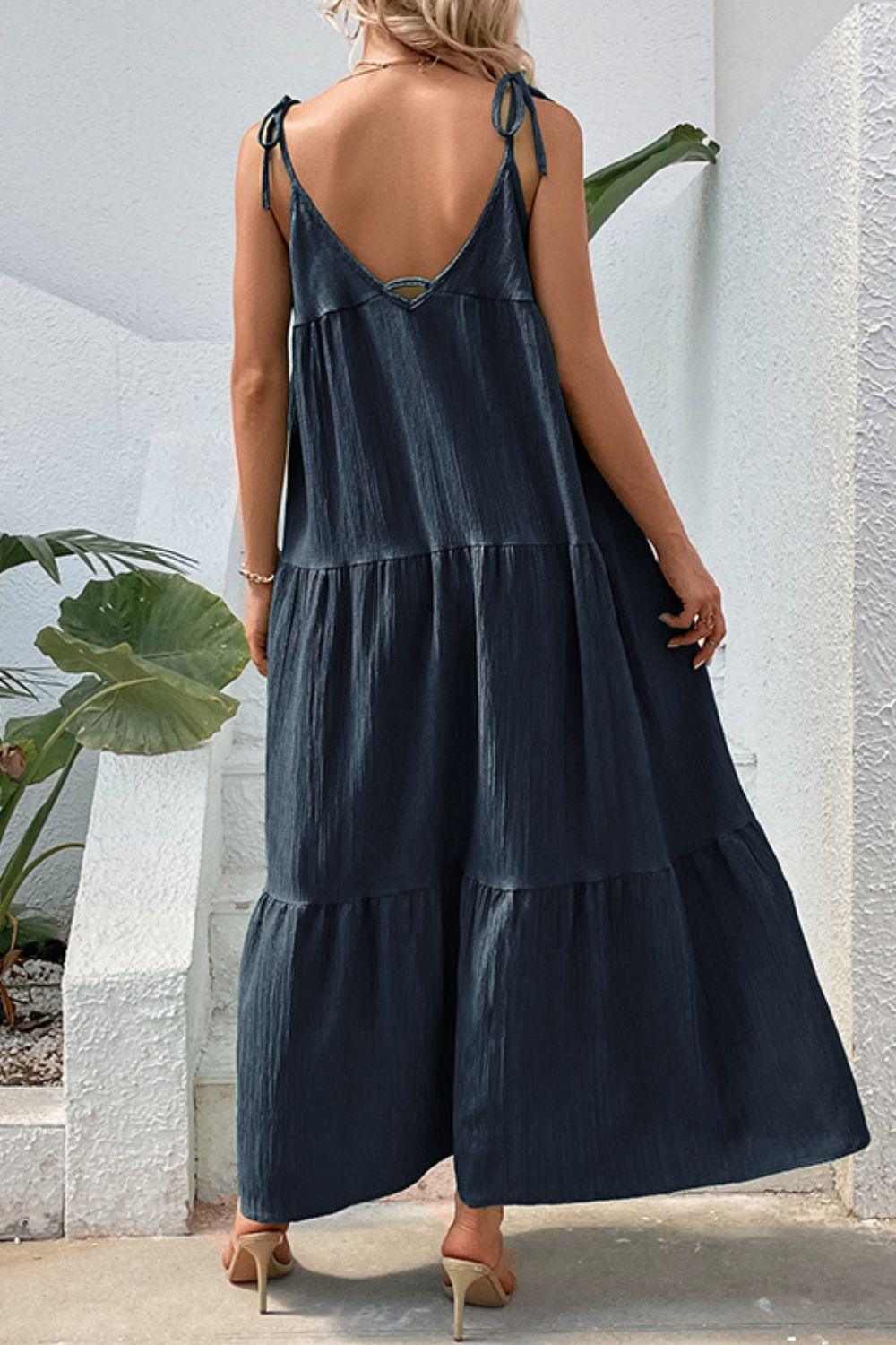 Tie-Shoulder Tiered Maxi Dress Carauana Store