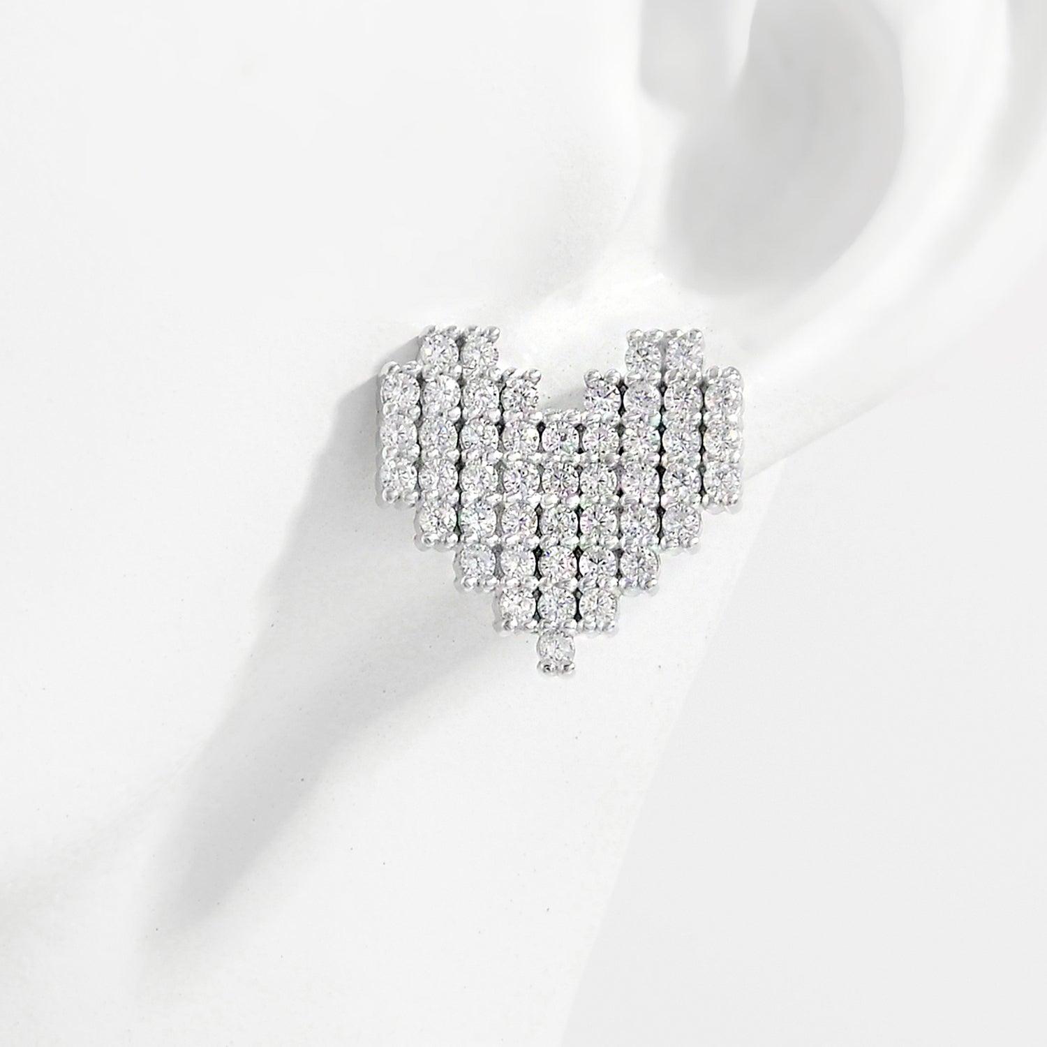 925 Sterling Silver Inlaid Zircon Heart Stud Earrings Carauana Store