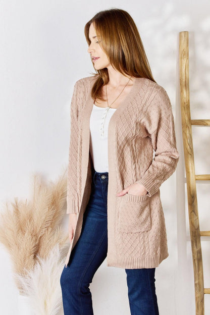 Hailey & Co Full Size Cable-Knit Pocketed Cardigan Carauana Store