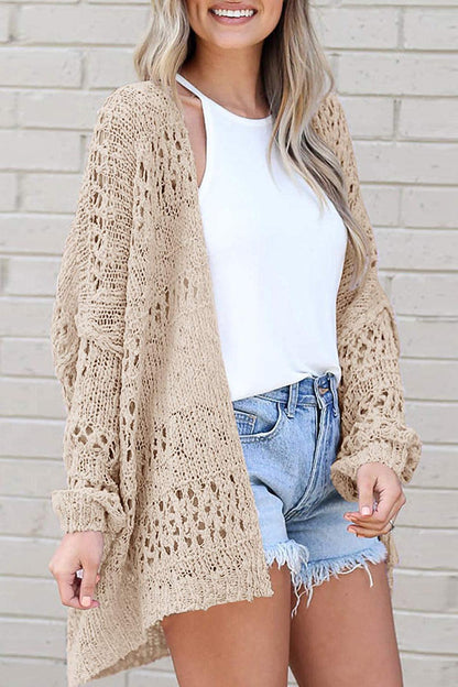 Openwork Open Front Long Sleeve Cardigan Carauana Store