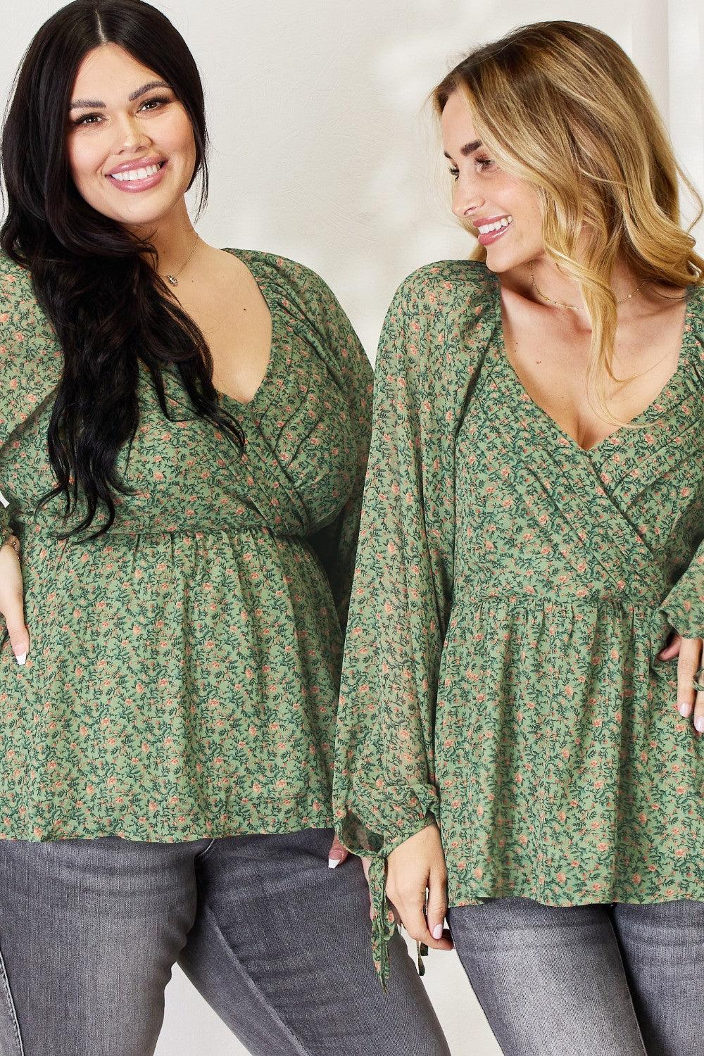 HEYSON Full Size Floral Surplice Peplum Blouse Carauana Store