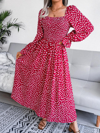 Smocked Square Neck Flounce Sleeve Dress Carauana Store