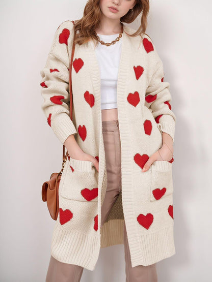 Heart Open Front Long Sleeve Cardigan Carauana Store