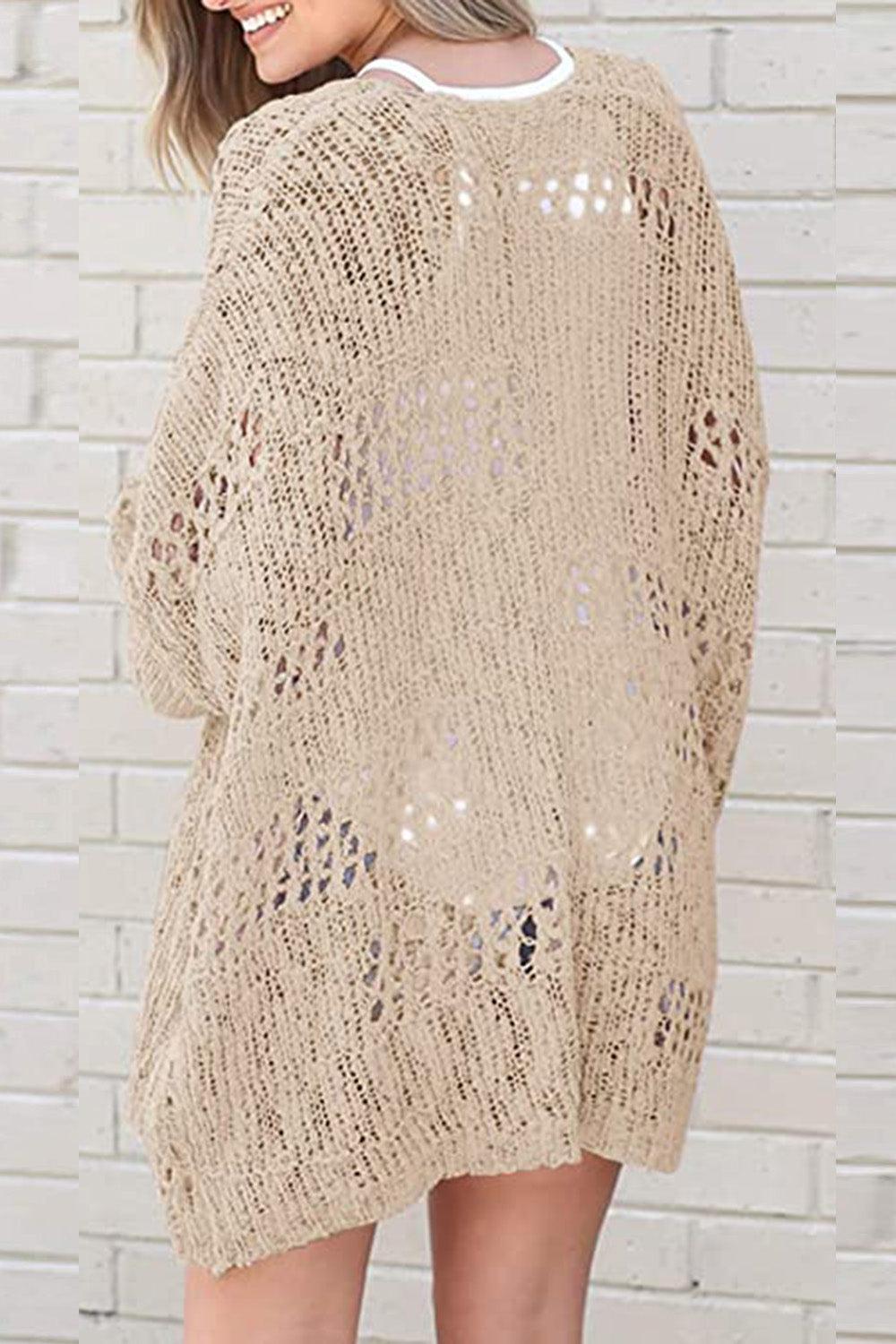 Openwork Open Front Long Sleeve Cardigan Carauana Store