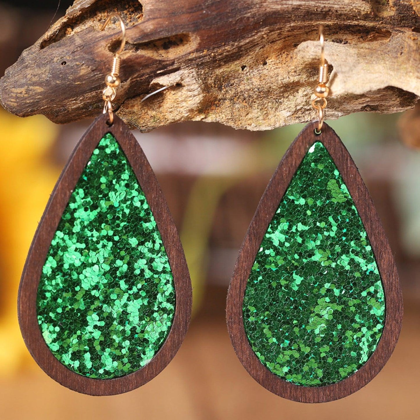 Sequin Wood Teardrop Earrings Carauana Store
