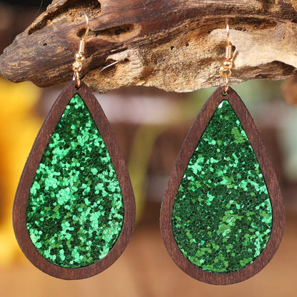 Sequin Wood Teardrop Earrings Carauana Store