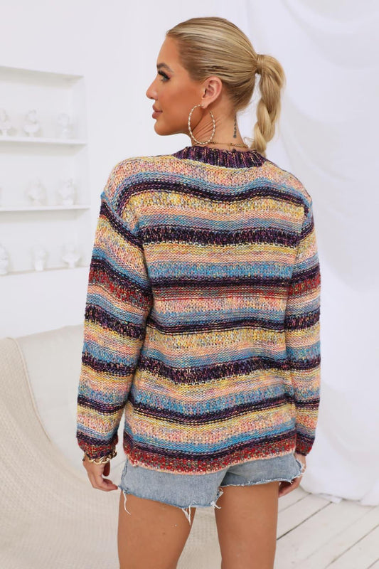 Striped Long Sleeve Open Front Cardigan Carauana Store
