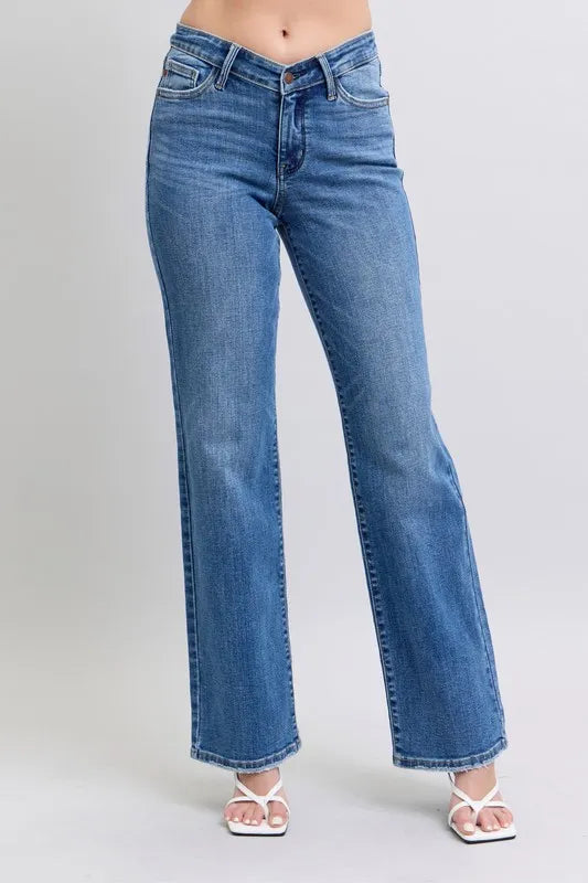 Judy Blue Full Size High Waist V-Front Vintage Wash Straight Jeans Plus Size Carauana Store