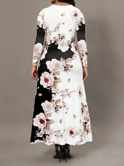 Pocketed Printed Long Sleeve Dress Carauana Store