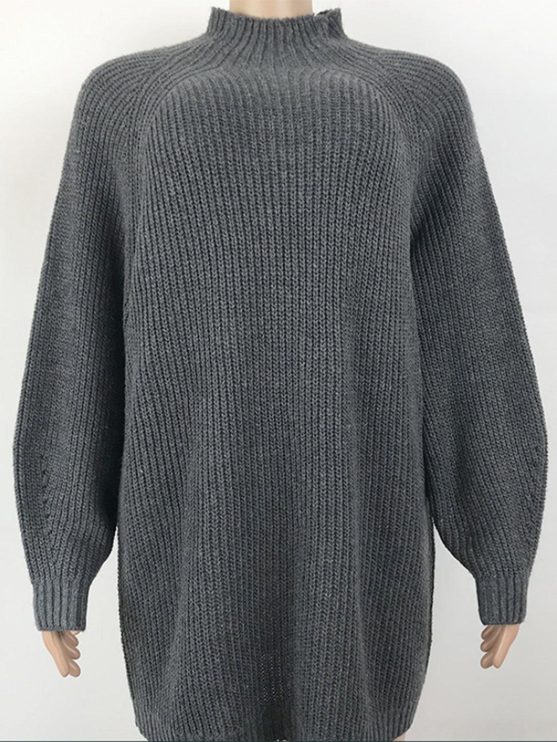 Mock Neck Dropped Shoulder Sweater Dress Carauana Store