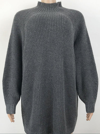 Mock Neck Dropped Shoulder Sweater Dress Carauana Store