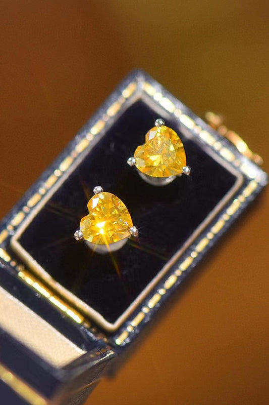 2 Carat Yellow Heart Moissanite Platinum-Plated Earrings Carauana Store