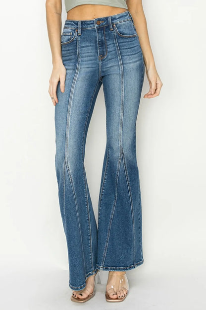 RISEN Full Size High Rise Front Seam Detailed Flare Jeans Carauana Store
