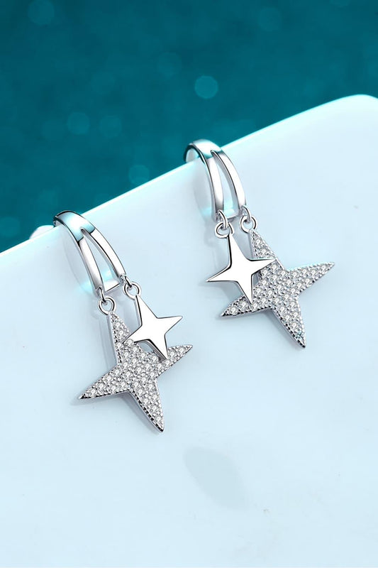 Moissanite Star Rhodium-Plated Drop Earrings Carauana Store