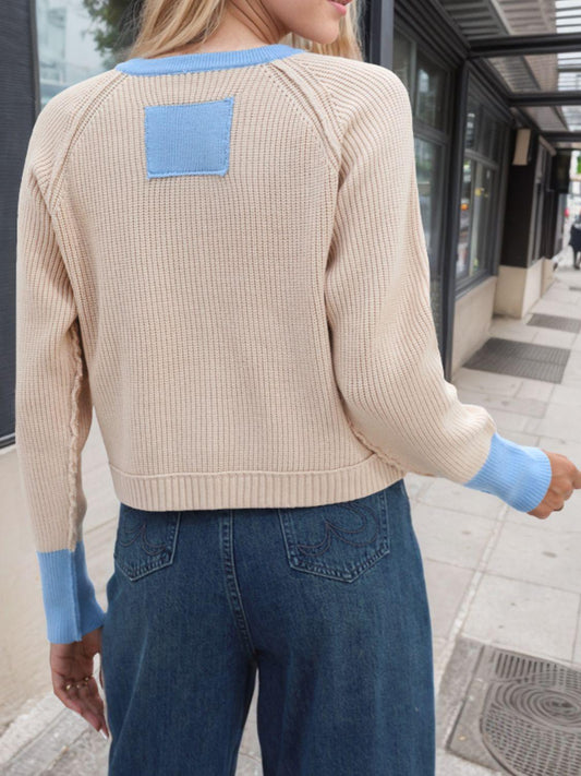 Contrast Button Up Long Sleeve Cardigan Carauana Store