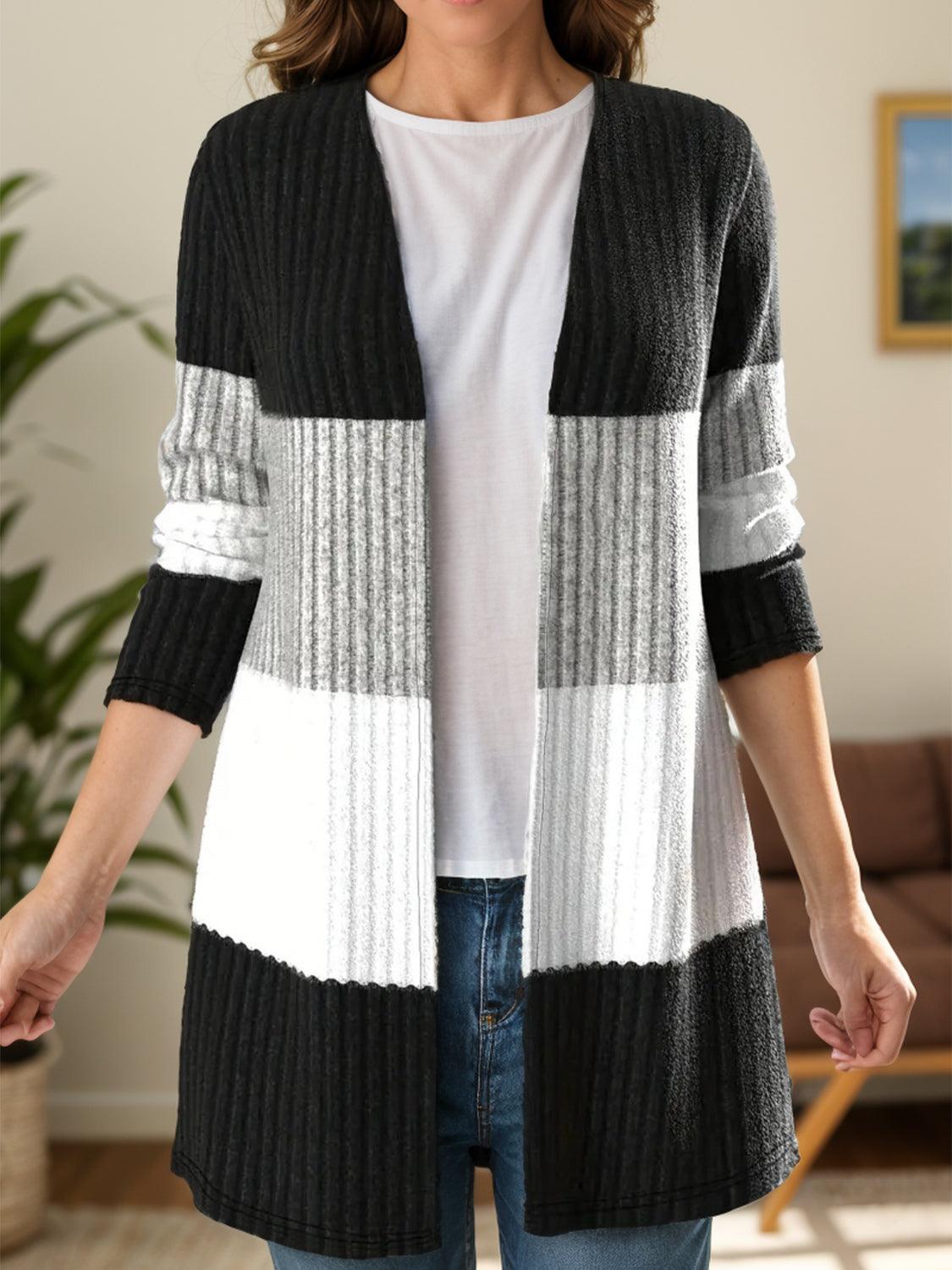 Color Block Open Front Long Sleeve Cardigan Carauana Store