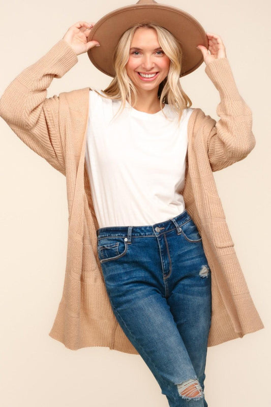 Haptics Stripe Textured Open Front Cardigan with Pockets Carauana Store