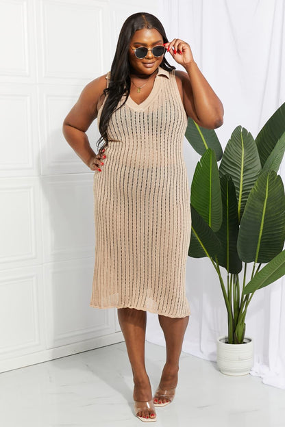Openwork Johnny Collar Cover Up Dress Carauana Store