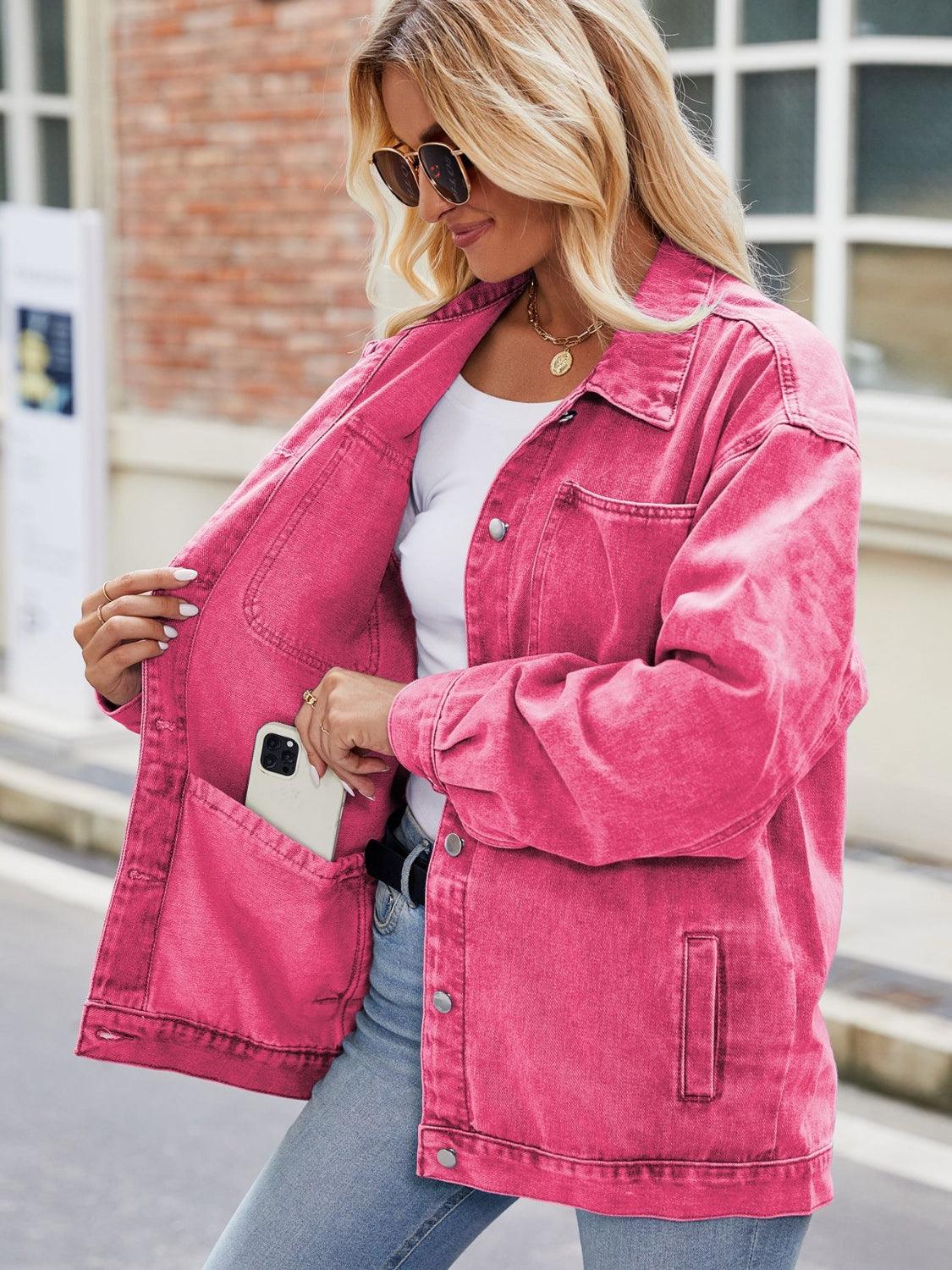Button Up Denim Jacket with Pockets Carauana Store