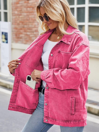 Button Up Denim Jacket with Pockets Carauana Store