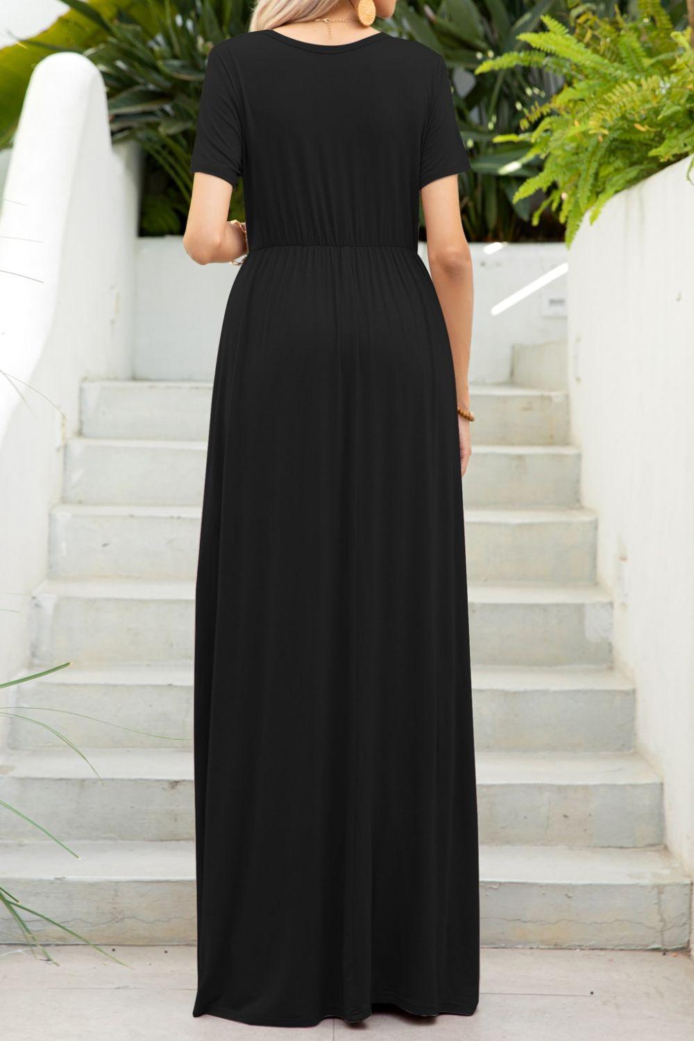 Round Neck Maxi Tee Dress with Pockets Carauana Store