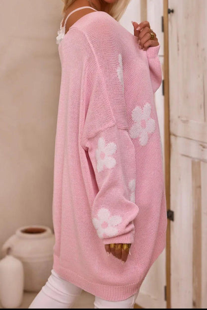 Flower Open Front Long Sleeve Cardigan Carauana Store