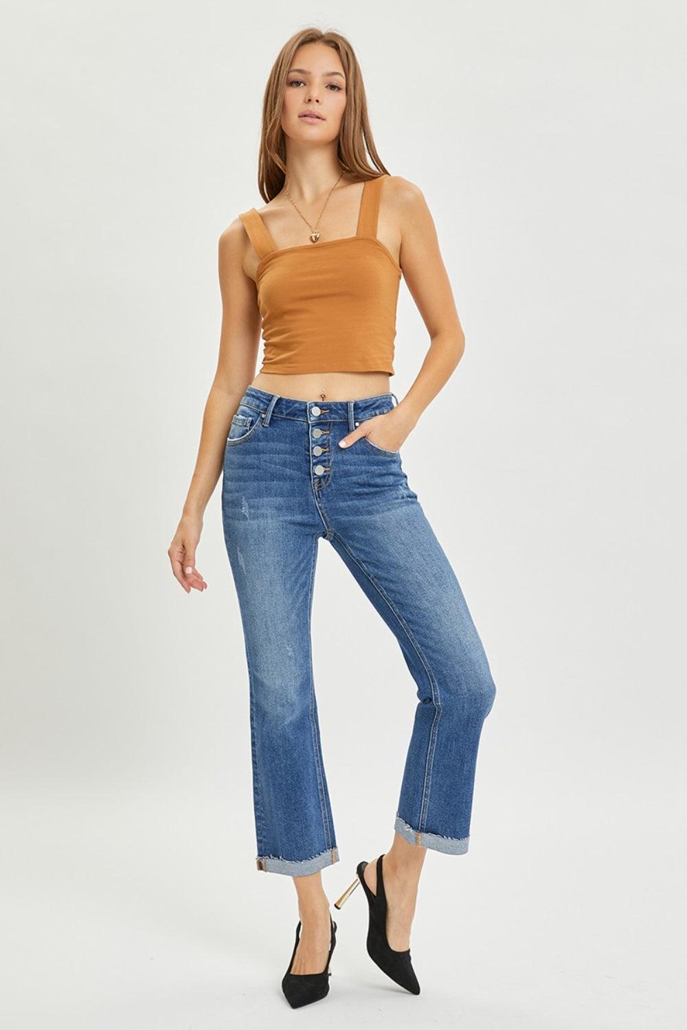 RISEN Full Size Button Fly Cropped Bootcut Jeans Carauana Store