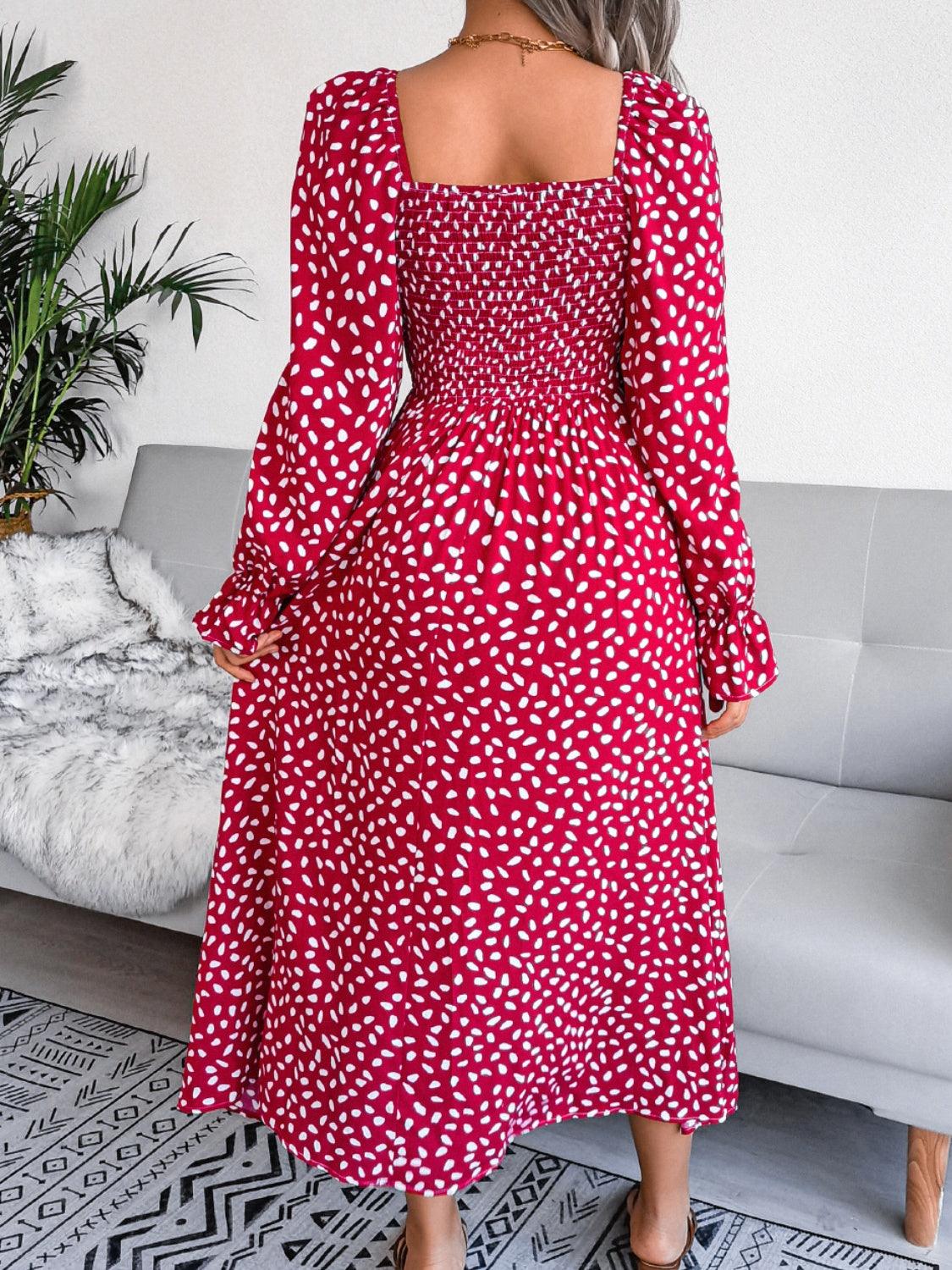 Smocked Square Neck Flounce Sleeve Dress Carauana Store