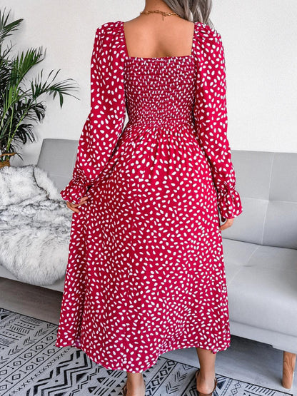 Smocked Square Neck Flounce Sleeve Dress Carauana Store