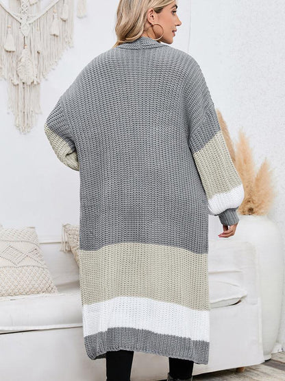 Color Block Long Sleeve Pocketed Cardigan Carauana Store