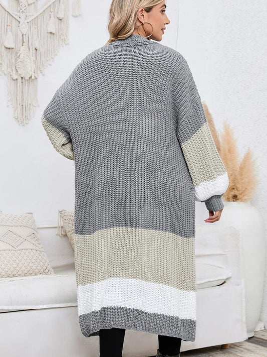 Color Block Long Sleeve Pocketed Cardigan Carauana Store