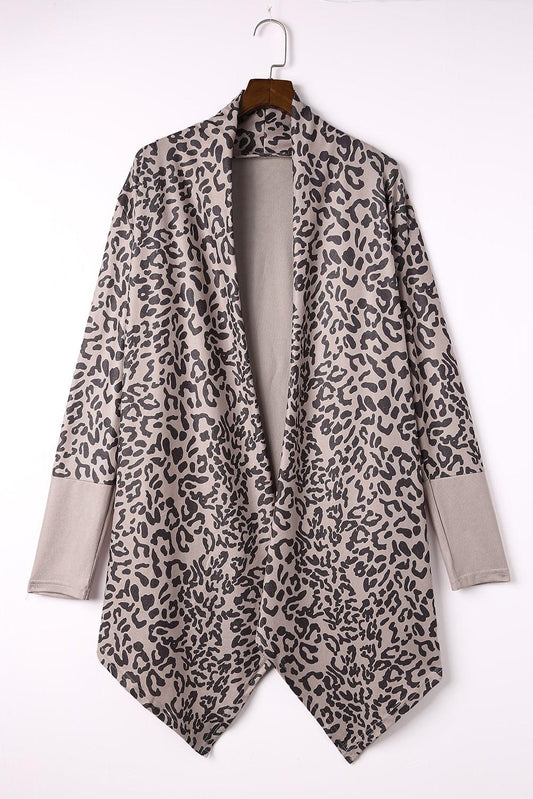 Leopard Open Front Long Sleeve Cover-Up Carauana Store