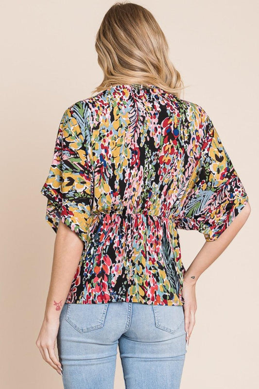 BOMBOM Printed Surplice Peplum Blouse Carauana Store