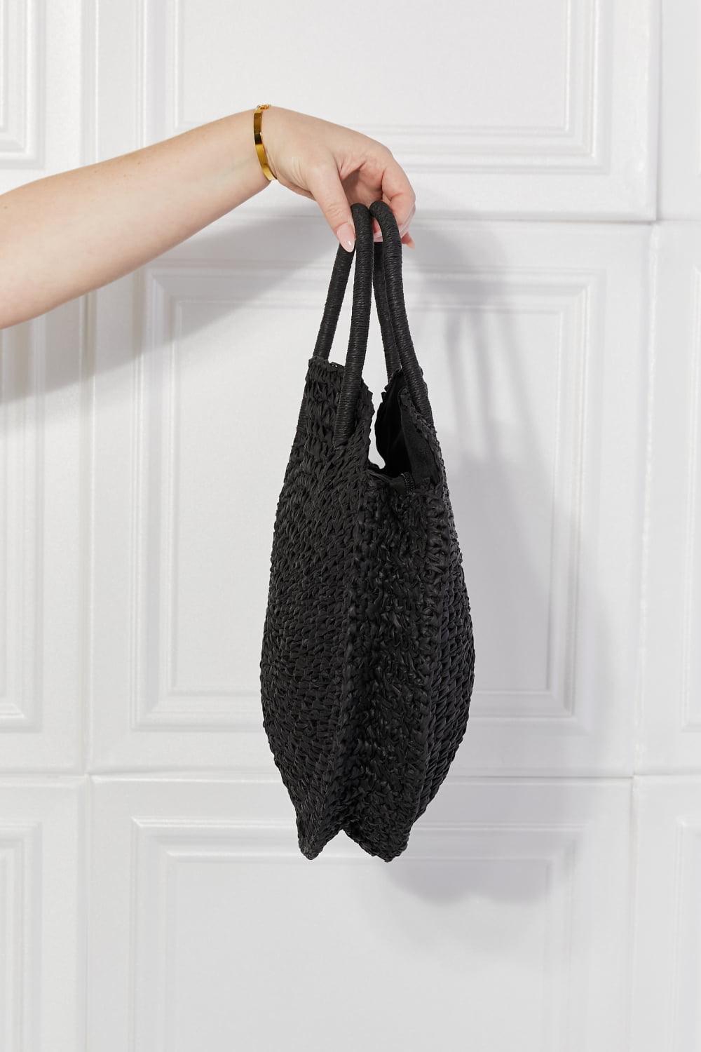 Justin Taylor Beach Date Straw Rattan Handbag in Black Carauana Store