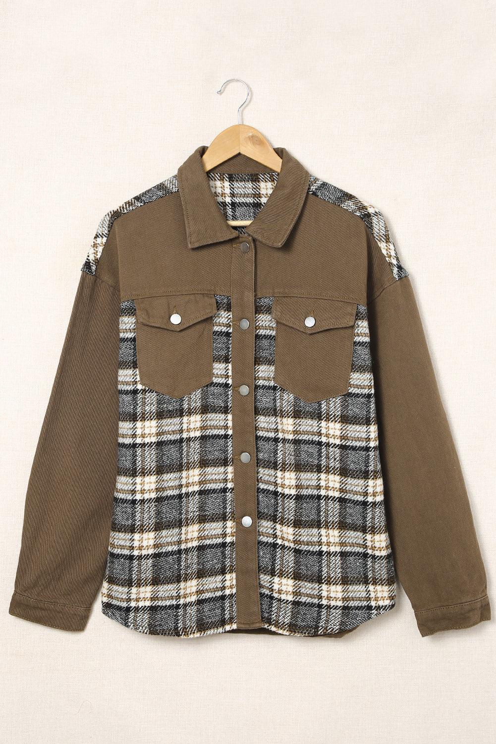 Plaid Collared Denim Jacket Carauana Store